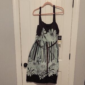 Floral Sage And Brown Spaghetti Strap Sundress